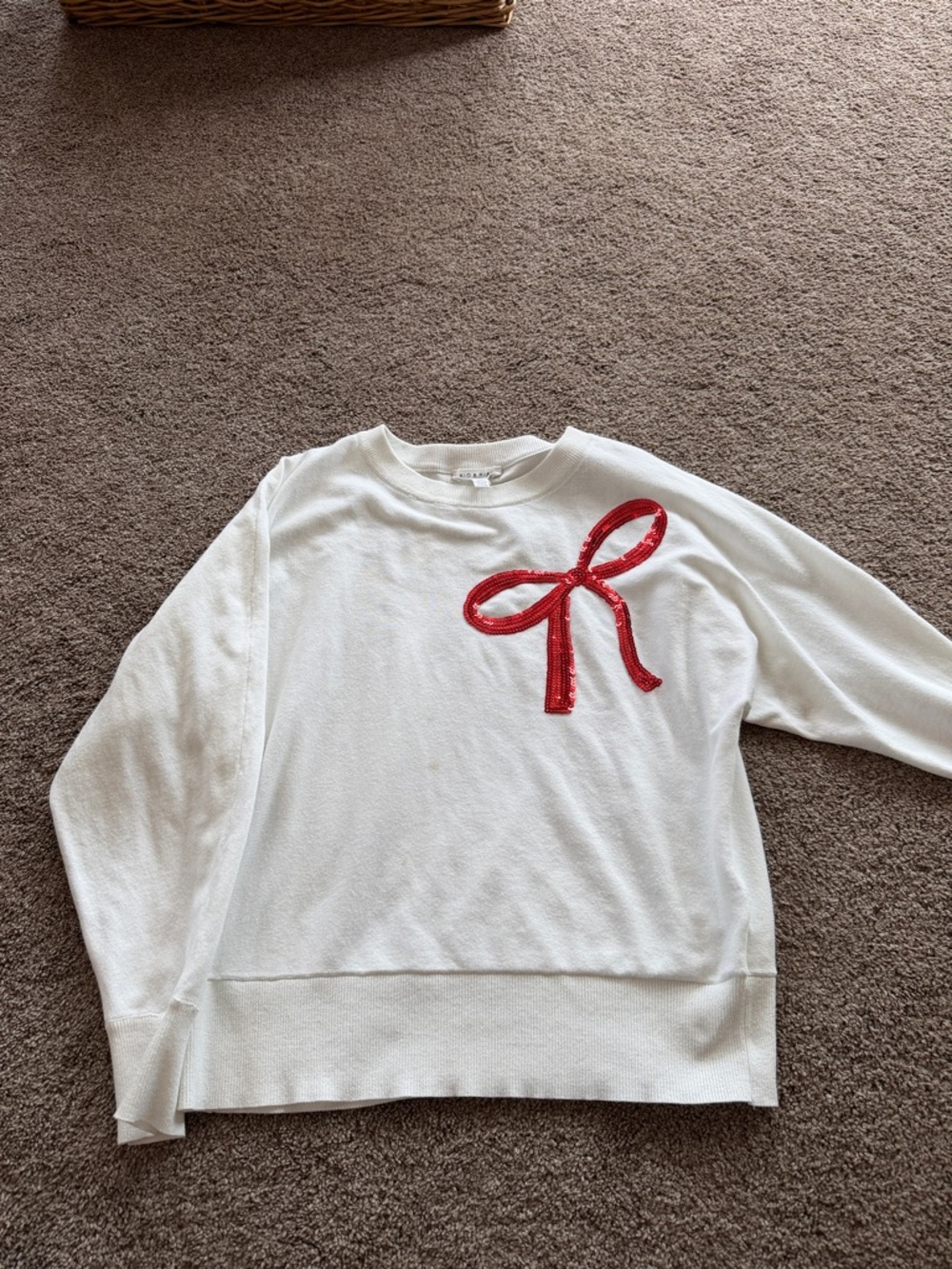 White Women's Sweater with Red Bow Applique